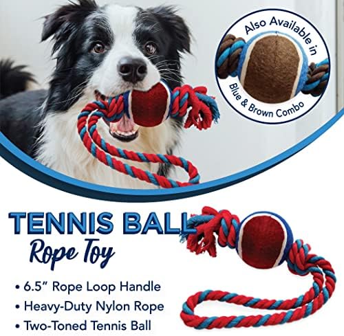 Dog Rope Toy with Tennis Ball (11”) – 1-Pack Red