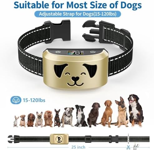 Smart No-Bark Collar for Medium Dog with Adjustable Sensitivity Levels | Upgraded Bark Recognition Chip, Humane Progressive Beep & Vibration Control, Rechargeable IP67 Waterproof for All Day Use