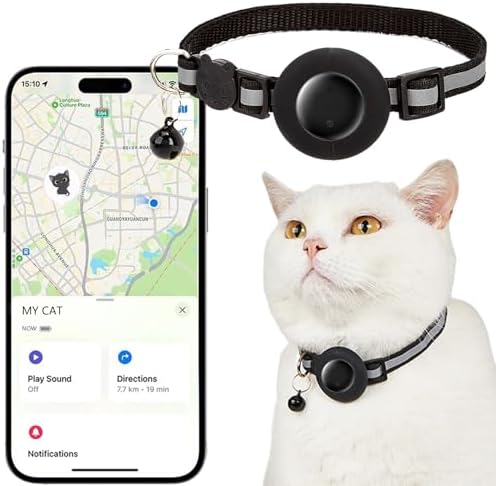Cat Tracker GPS Collar for Cats (Only iOS) Electronic Pet Locator for iOS Waterproof Apple Find My Compatible No Monthly Fee Small to Large Cats Tracking Smart Collar Advanced Pet Tracking Solution