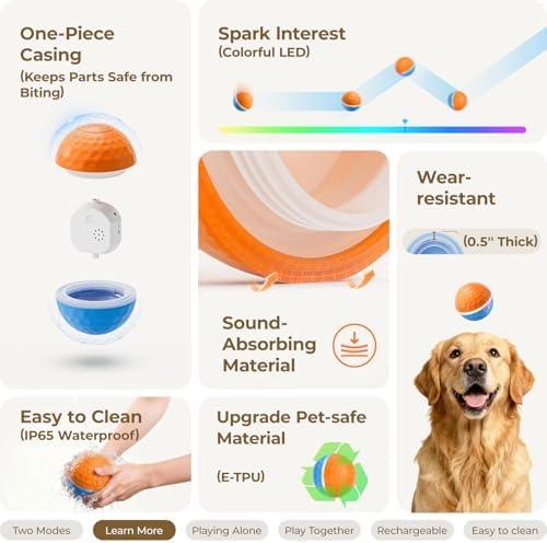 Interactive Dog Toys: Shaky Dog Ball with LED Lights, Automatic Moving Dog Toys for Aggressive Chewers, Dog Toys for Large Dogs, Vibrating Dog Toy Balls for Large Breed - (3.74 in Diameter)
