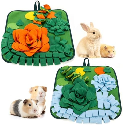 Yinkin 2 Pcs Rabbit Foraging Snuffle Mat for Small Animals Puzzle Toys Funny Interactive Nosework Feeding Mat for Bunny Hamsters Guinea Pigs Ferrets Chinchillas (17.7 x 17.7 Inches,Modern Styles)
