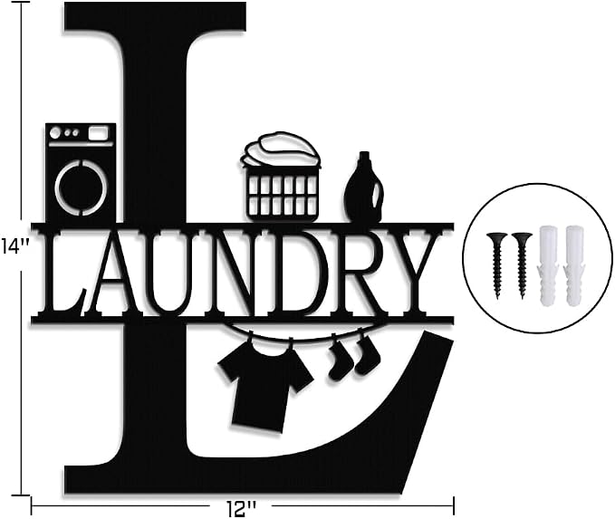 XORT Laundry Room Decor Sign, Vintage Metal Laundry Sign Wall Art for Modern Home, Kitchen, Bathroom Hanging Decoration (Black - 12 x 14 inch)