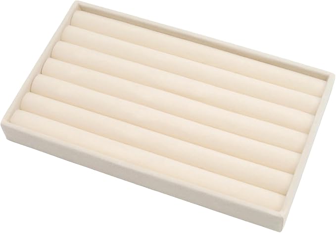 Velvet Jewelry Organizer Trays Beige 8 Rolls | Stackable Jewelry Storage Display Tray for Drawer Dresser Cloest Organizer