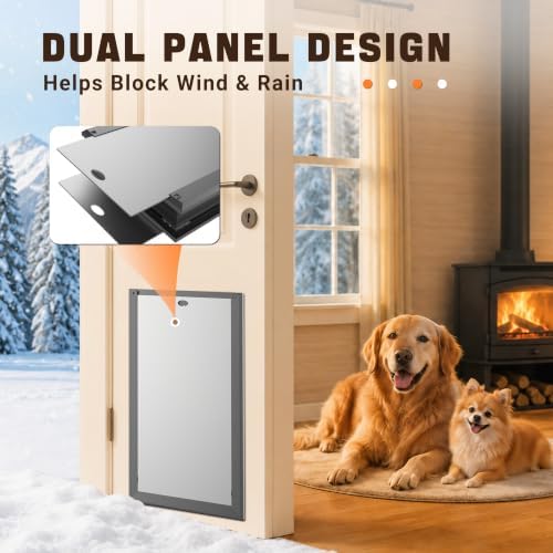 XL Dog Door for Exterior Doors, Heavy Duty Aluminum Doggy Door, Insulated Dual Flap for Extreme Weather, Lockable Doggie Door for Large & Extra Large Dogs up to 220 lbs