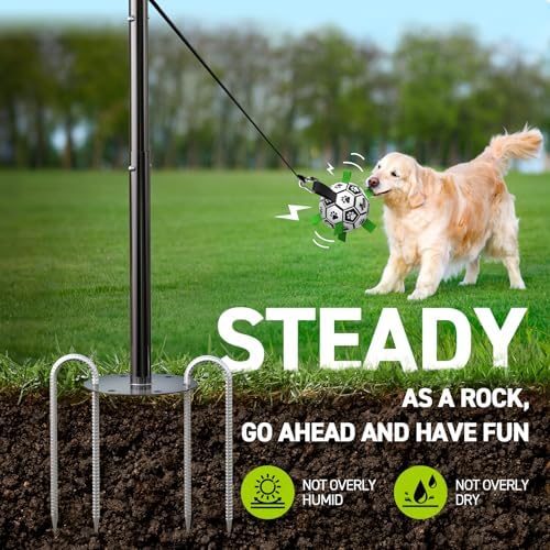 QDAN Tether Tug Outdoor Dog Toy, Durable Interactive Dog Toy with Adjustable Pole, Outdoor Toys for Dogs, Soccer Ball, Self-Play & Tug of War Toy for Small Medium Large Dogs