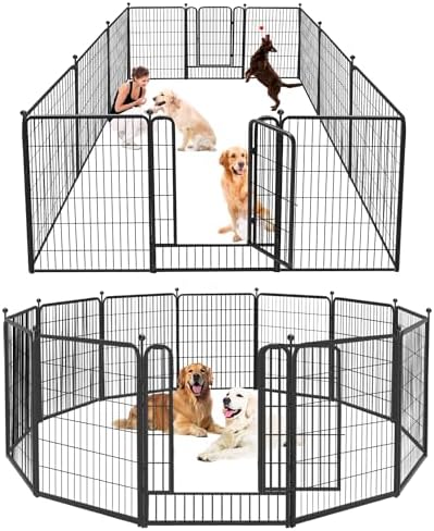 Dog Pens Outdoor Dog Fence Dog Playpen for Large Dogs, 40" Tall Dog Playpen Dog Fencing Outdoor 12 Panels Black Metal Dog Play Pens Exercise Fencing with Door Pet Play Pen for Camping, Yard