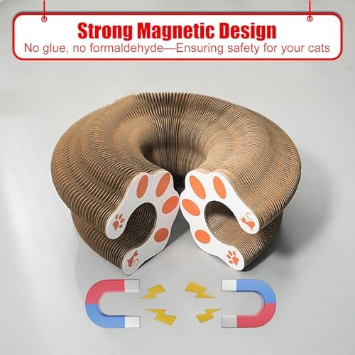 2pcs Cat Pad Scratcher Toys, Magic Organ Cat Toy & Kitty Curls Cat Toy, Interactive Cardboard Cat Scratching Board with Bell Balls, Corrugated Scratcher for Indoor Cats, Light Brown
