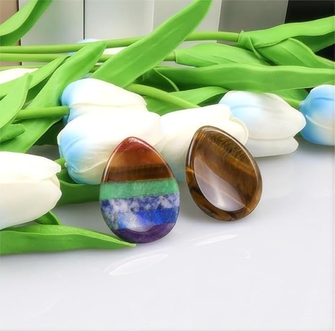 QINJIEJIE Crystal Thumb Worry Stone for Anxiety Healing Crystals Chakra Stones Tiger's Eye Water Drop Palm Worry Stones Meditation Crystal Stress Relief Items Gift for Him Stocking Stuffers 2PCS