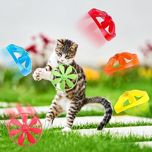 KIMOBER 17Pcs Cat Fetch Toy, Kitten Interactive Tracking Toys with 15Pcs Colorful Flying Propellers for Pets Cat Hunting Chasing Training Exercise