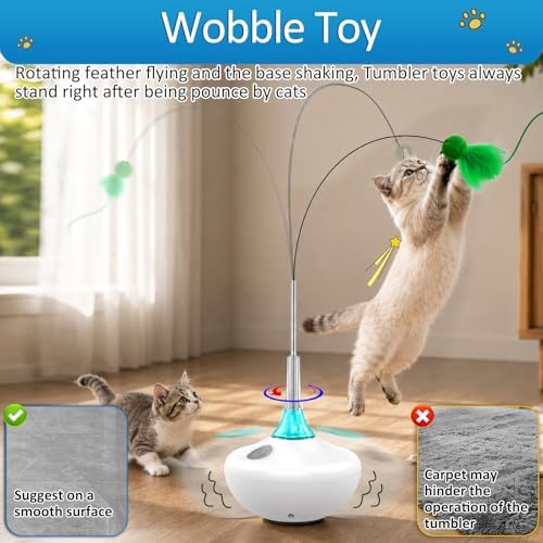 Interactive Cat Toy with Touch Activation, Automatic Spin Cat Toys for Indoor Cats, 26-Inch Extra Long Feather Wand, Rechargeable