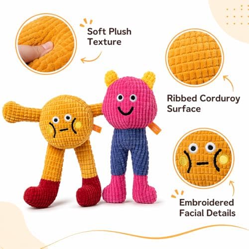 waithem Cat&Dog Chew Toys with Catnip Inside, Ecofriendly Material Made, Crinkle Paper & Squeaky Ball Inside, Waffle and Baby Toy Combination Packaging, Cuddles Meow Chompclean, 2 Pack (Yellow&Pink)