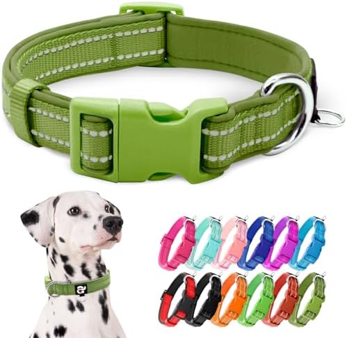 azuza Reflective Dog Collar, Neoprene Padded Large Dog Collar, Army Green L