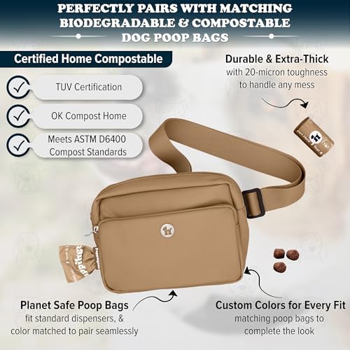Puppington 3-in-1 Crossbody Dog Walking Bag & Dog Treat Pouch for Pet Training - Matching Compostable Poop Bags, Built-In Poop Bag Dispenser & Slow-Feeding Travel Bowl (Latte Beige)