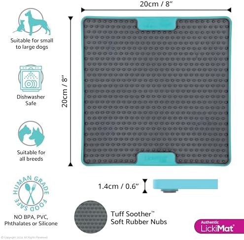 LickiMat Tuff, Heavy-Duty Soother, Dog Slow Feeder Lick Mat, Boredom Anxiety Reducer; Perfect for Food, Treats, Yogurt, or Peanut Butter, Fun Alternative to a Slow Feed Dog Bowl, Turquoise