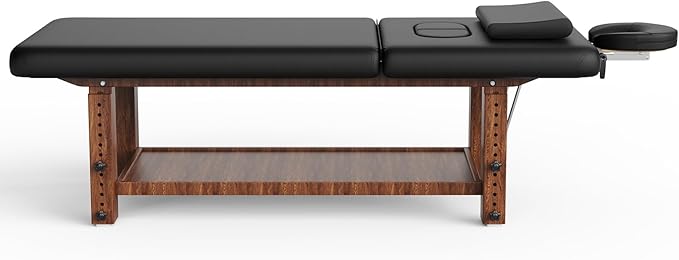 pouseayar Wood Heavy Duty Stationary Massage Table with Adjustable Face Pillow and Adjustable Legs, Adjustable Backrest for Treatment, Physical Therapy, Spa Facial Professional Massage Bed