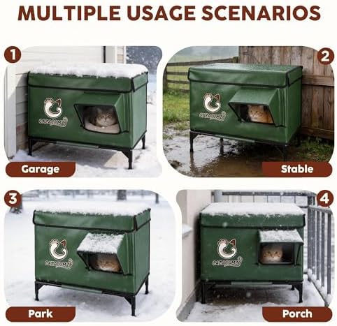 Weatherproof Outdoor Heated Cat House 24" x 20" x 15" Green