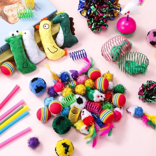 Shappy 150 Pcs Cat Toys Bulk Pack for Indoor Cats, Mice Balls,Novel