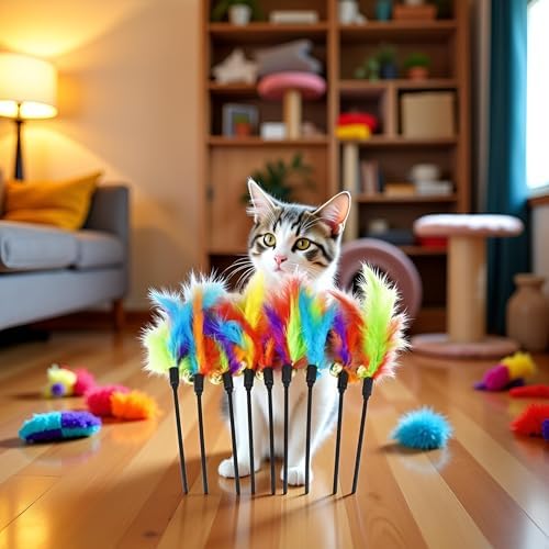 1Pc Colorful Pet Teaser Wand, Interactive Teaser Stick Teaser Toy Wand Interactive Teaser Wand Funny for Stick Catcher Wand Pet Interactive Cats Kitten Cat Feather Feather Toy