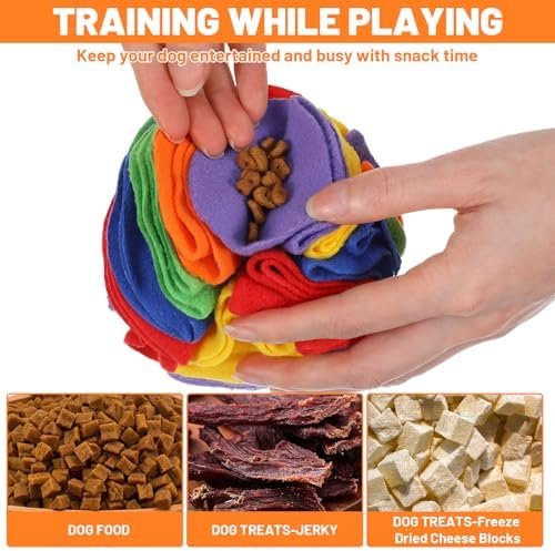 3 Packs Snuffle Ball for Dogs - Sniffle Interactive Treat Ball, Stress Relief, Slow Feeder, Puzzle Toy for Small Medium Dogs Cats, Soft Polar Fleece, Rainbow, Vitality Orange & Ocean Blue, 5.9 Inches