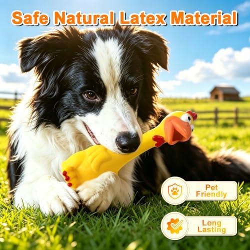 Squeaky Dog Toys 3 Pack, Natural Rubber Squeaky Chicken Rooster & Duck Interactive Chew Toys for Medium Large Dogs