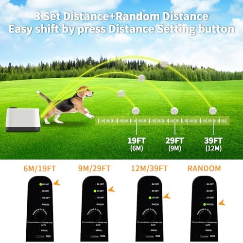 Automatic Dog Ball Launcher, Dual Auto-Manual Modes with Dog Barking Sound, Interactive Dog Fetch Toy, 3 Adjustable Distances, Dog Balls Thrower for Small & Medium Dogs, with 4 Durable ETPU Balls