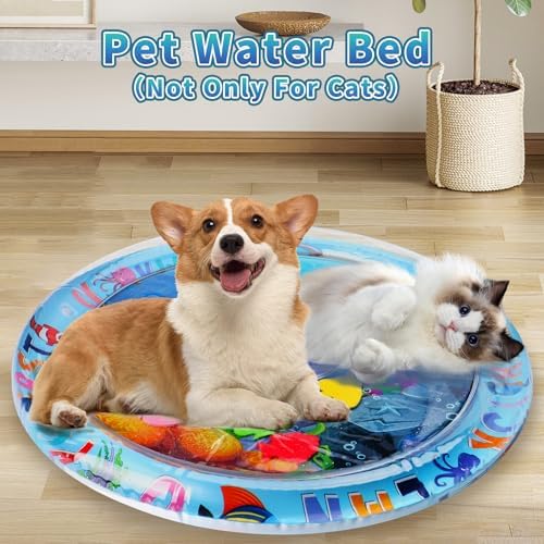 Cat Water Mat,Upgrade 0.5mm Thickened Water Mat for Cats,Anti-Scratch Sensory Mat,Unbreakable Interactive Cat Comfort Play mat with Wand in Random Color