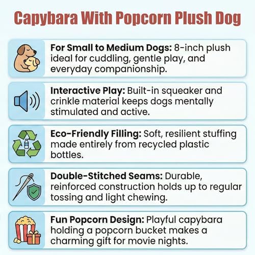 SPOT Capybara with Popcorn Plush Dog Toy, Soft Stuffed Squeaky & Crinkle Toy for Calm and Gentle Play, Adorable Capybara, for Light Chewers and Small Dogs, 8 Inch