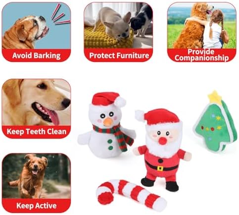 4 Pcs Christmas Dog Toys for Small Dogs Squeaky Small Dog Toys Durable Push Puppy Toys for Chewing Interactive with Crinkle Paper for Small Medium Dogs