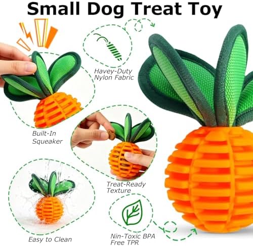 2 Pack Small Dog Chew Balls, 2.2 Inch Squeaky Treat Dispensing Toy, Interactive Puppy Ball Toy for Anxiety Relief & Boredom Reduction, Durable Pet Chew Toy for Fetching, Tugging and Dental Cleaning