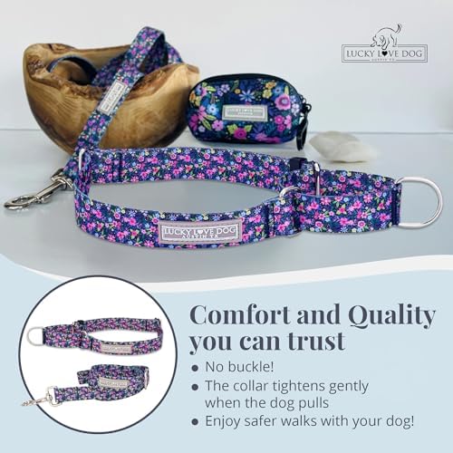 Lucky Love Dog Martingale Collar & Leash Set No Slip Cute – Primrose, Small