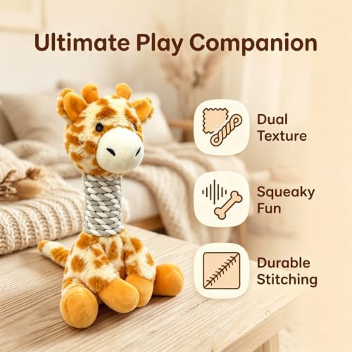 Indestructible Giraffe Plush Squeaky Dog Toy for Aggressive Chewers