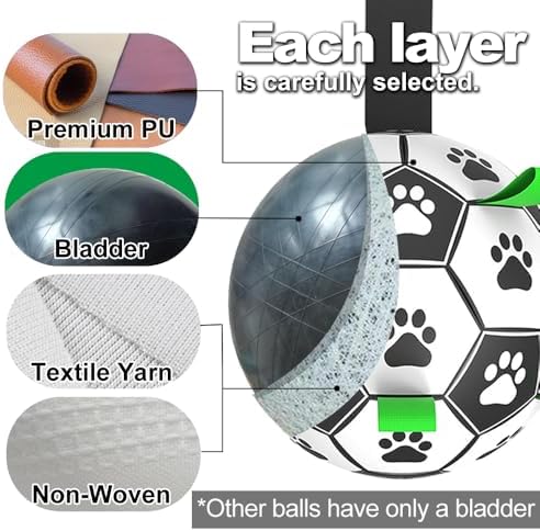 Amasiver Dog Soccer Ball Toys, 9'' World Cup Dog Soccer Ball with Straps, Dogs Birthday Gifts, Water Toy, Herding Ball, Durable Balls for Large XLarge Pet, Outdoor Dog Toy (9 Inch-XLarge)