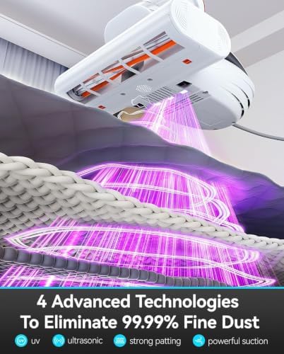 uwant Bed Cleaner with 16Kpa Suction Metal Roller 253.7nm Uv-c Light Mattress Vacuum Cleaner 36000RPM/Min 149℉ Heating HEPA Filter&Ultrasonic Mattress Vacuum for Sofa, Pillow, Bed Throws Set of 1