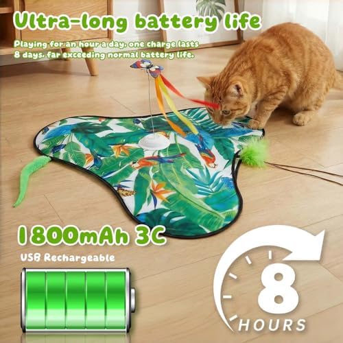 Cat Toys Interactive Rechargeable,Moving Concealed Feathers(Green)