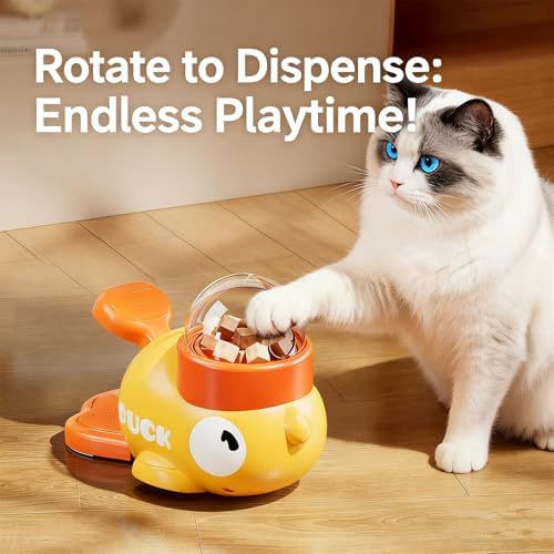 Ducky Cat Treat Dispenser, Yellow Duck Cat Treat Dispenser, Little Duck Cat Toy Treat Feeder for Pet Healthy Eating & Iq Training, for Cats and Dog (Yellow 2Pcs)