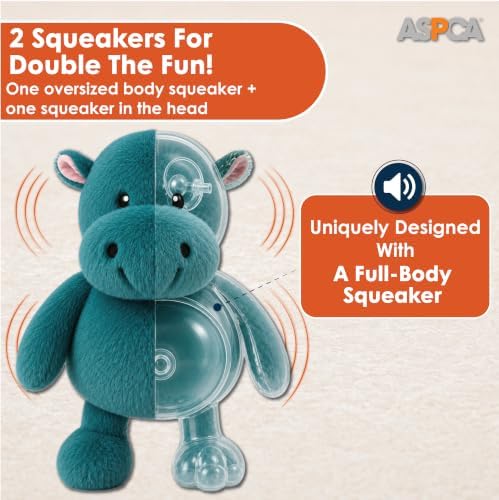 ASPCA Plush Squeaky Dog Toy for Small, Medium & Large Dogs – Soft Round Plush Pet Toy with Full Body Squeaker, Lightweight Fetch Toy for Indoor Play, Cuddling & Enrichment, Hippo