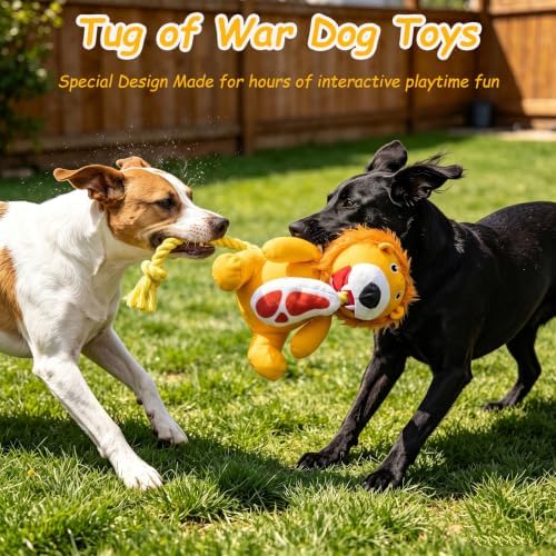 Durable Squeaky Plush Rope Dog Tug Toy for Large Aggressive Chewers