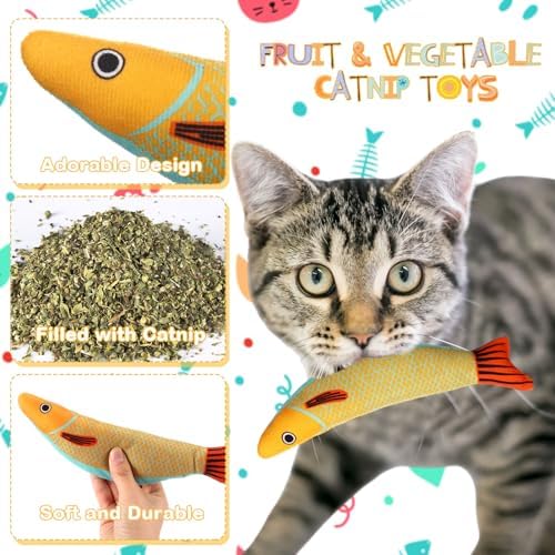 6 Pack Christmas Catnip Cat Toys, Saury Shape