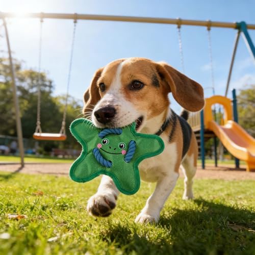 Andiker Squeaky Dog Toys, Cute Star Shape Dog Chew Toys with Squeaker Crinkle Paper Strong Ropes Bright Color Interactive Dog Toys for Puppy Small Medium Dogs Chewing Grinding Teeth (Green)