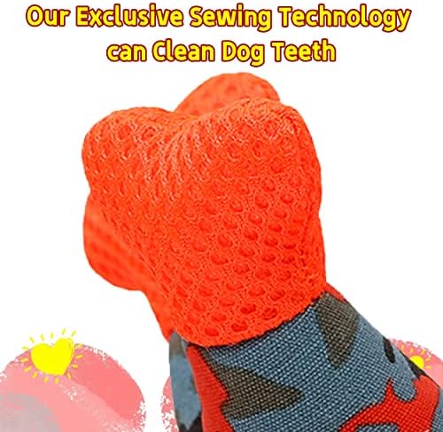 Dog Chew Squeaky Toys, Dog Teeth Cleaning Toy, Tug of War, Stuffed Jack Bone Toy with Squeakers, Interactive Toy for Small Medium Large Dogs, Orange