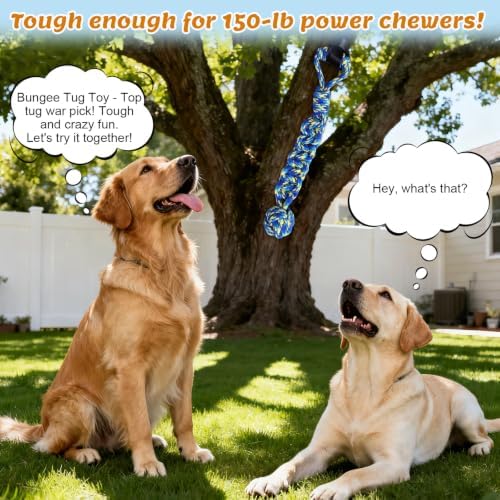 Interactive Dog Bungee Tug Toy Outdoor Hanging Tree Dog Rope Toy with Black Sun-Resistant Rope & Blue Pull Ball Adjustable Tether Tug for Small to Large Dogs Yard Play