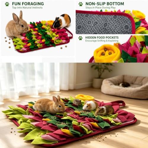 Rabbit Snuffle Mat,Hamsters Foraging Mat for Small Animals Bunny Puzzle Toys Pets Interactive Feeding Mat for Guinea Pigs Hedgehog Chinchilla Puppies (Pink)
