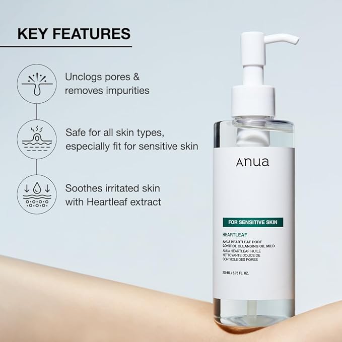 ANUA Heartleaf Pore Cleansing Oil MILD, Sensitive Skin Face Wash, Oil Cleanser for Face, Makeup Blackhead Remover, Korean Skin Care, Non-Comedogenic, Fragrance Free (6.76 fl oz) (Pack of 2)