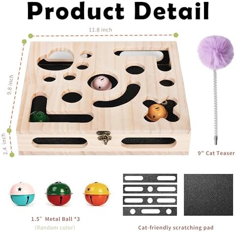 Cat Nail File Enrichment Box, Wood Puzzle Scratcher Toy with Sandpaper