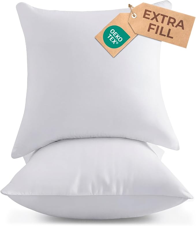 18x18 Pillow Inserts, Throw Pillows for Bed, Sofa & Couch - Set of 2, White | Decorative Bed Throw Pillows, Soft, Supportive & Fluffy Cushion Inserts, Sham Stuffer, Down Alternative, Machine Washable