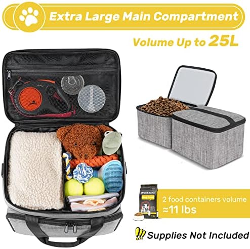6 Set Dog Travel Bag, Large Pet Travel Kit for Supplies, Grey