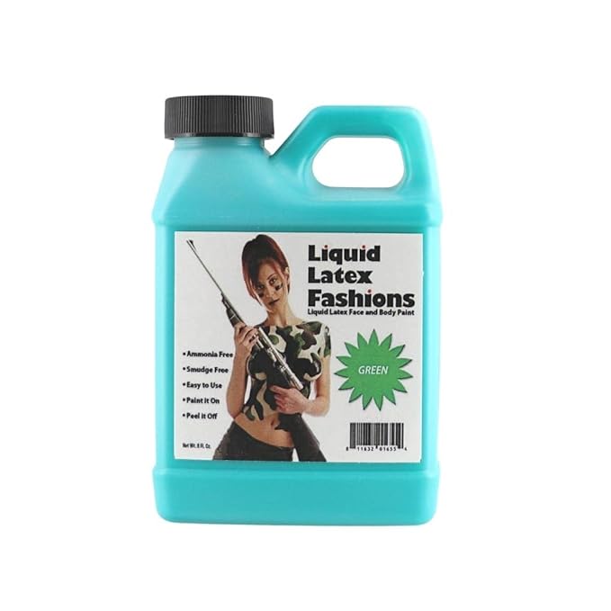 Green 8 Oz - Liquid Latex Body Paint, Ammonia Free No Odor, Easy On and Off, Cosplay Makeup, Creates Professional Monster, Zombie Arts