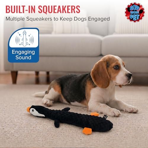 Bow Wow 24” Squeaky Penguin Plush Toy for Dogs & Cats | Soft Interactive Toy for Tug, Fetch & Chew | Ideal for Puppies, Kittens & Small-Medium Pets | Indoor Play & Teething Toy