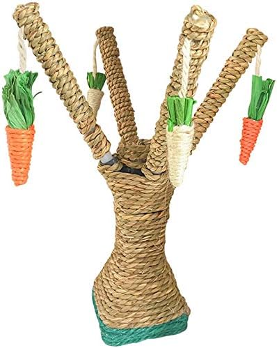 Hamiledyi Pet Bunny Fun Tree Rabbit Chew Toy Rattan Grass Scratcher Tower
