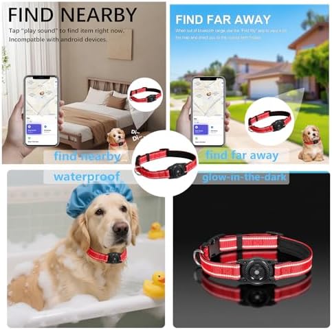 Tracking Collar for Dogs Waterproof Adjustable Air Tag Dog Collar Holder, Comfortable Dog Collars for Small Medium Large Dogs (Red, L)
